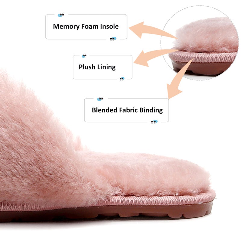 Crazy Lady Women's Fuzzy Fluffy House Slippers Cute Plush Memory Foam Shoes Cross Band Indoor Outdoor Open Toe Sandals(06/Pink, 10-10.5) - Image 5